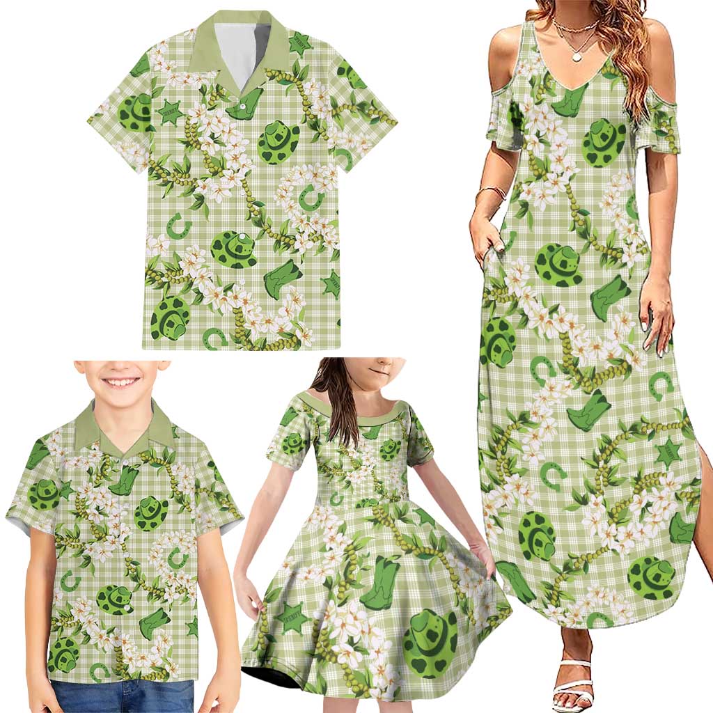 Mokihana Maile Ilima Leis Paniolo Palaka Family Matching Summer Maxi Dress and Hawaiian Shirt Hawaiian Omaomo Ala Spirit - Polynesian Pride