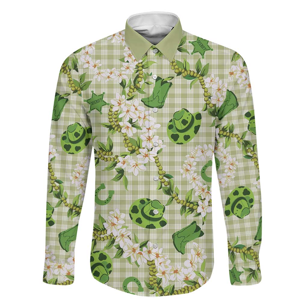 Mokihana Maile Ilima Leis Paniolo Palaka Family Matching Summer Maxi Dress and Hawaiian Shirt Hawaiian Omaomo Ala Spirit LT9 Dad's Shirt - Long Sleeve Green - Polynesian Pride