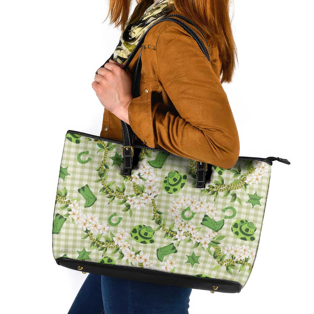 Mokihana Maile Ilima Leis Paniolo Palaka Leather Tote Bag Hawaiian Omaomo Ala Spirit - Polynesian Pride