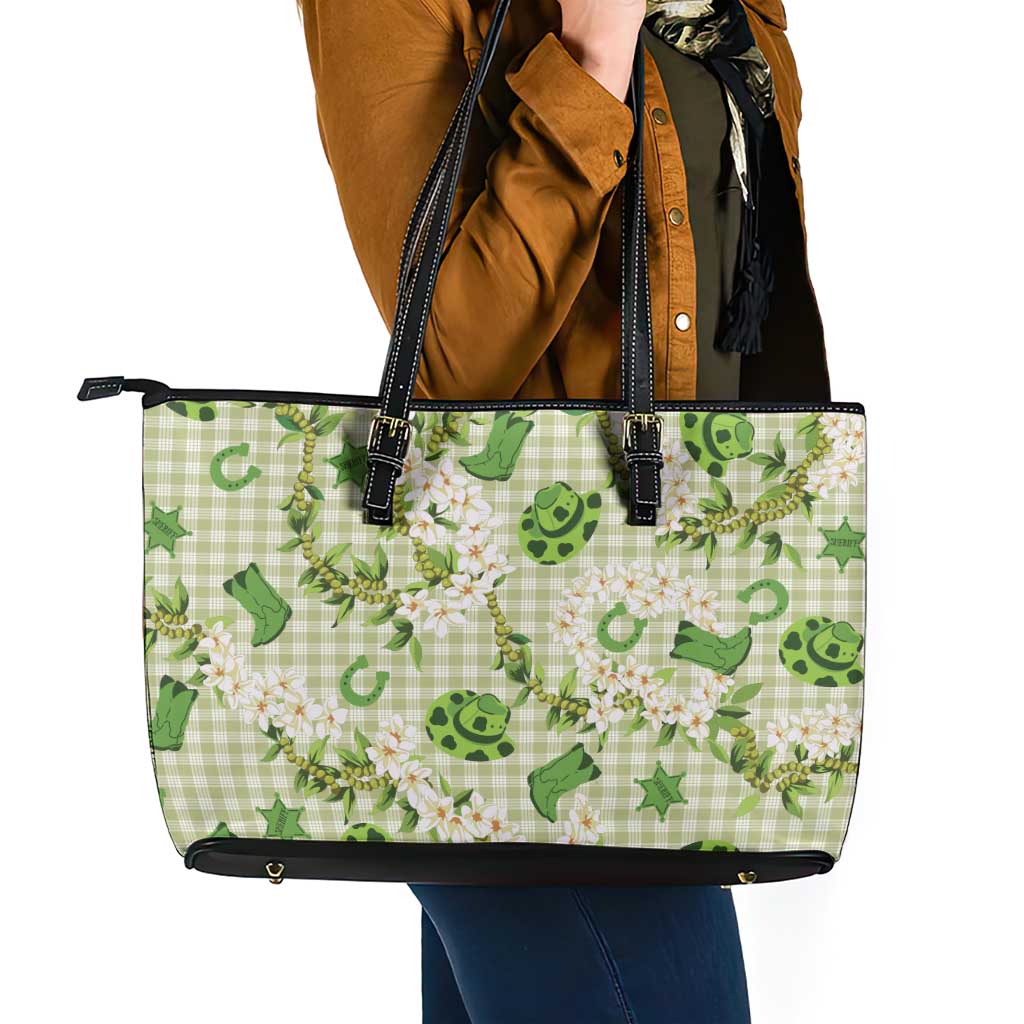 Mokihana Maile Ilima Leis Paniolo Palaka Leather Tote Bag Hawaiian Omaomo Ala Spirit - Polynesian Pride
