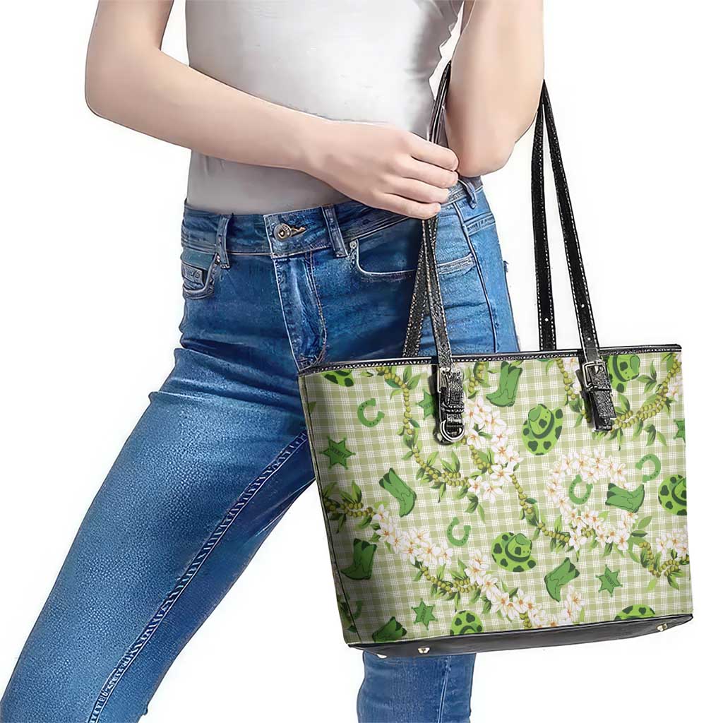Mokihana Maile Ilima Leis Paniolo Palaka Leather Tote Bag Hawaiian Omaomo Ala Spirit - Polynesian Pride