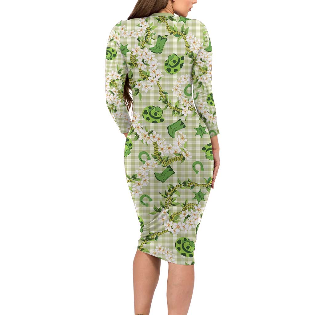 Mokihana Maile Ilima Leis Paniolo Palaka Long Sleeve Bodycon Dress Hawaiian Omaomo Ala Spirit LT9 - Polynesian Pride