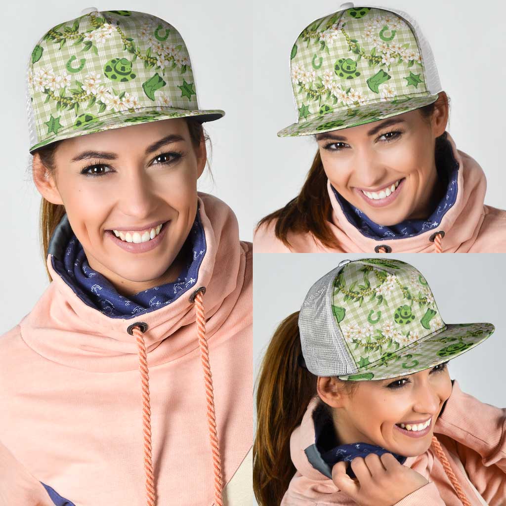 Mokihana Maile Ilima Leis Paniolo Palaka Mesh Trucker Cap Hawaiian Omaomo Ala Spirit - Polynesian Pride