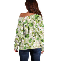 Mokihana Maile Ilima Leis Paniolo Palaka Off Shoulder Sweater Hawaiian Omaomo Ala Spirit - Polynesian Pride