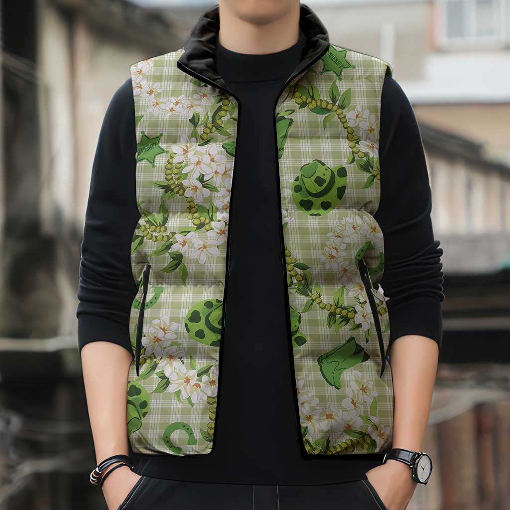Mokihana Maile Ilima Leis Paniolo Palaka Sleeveless Puffer Jacket Hawaiian Omaomo Ala Spirit - Polynesian Pride