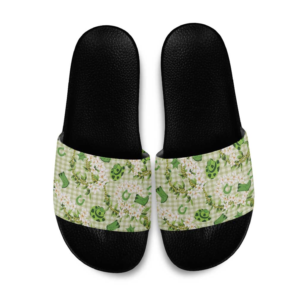 Mokihana Maile Ilima Leis Paniolo Palaka Slide Sandals Hawaiian Omaomo Ala Spirit - Polynesian Pride