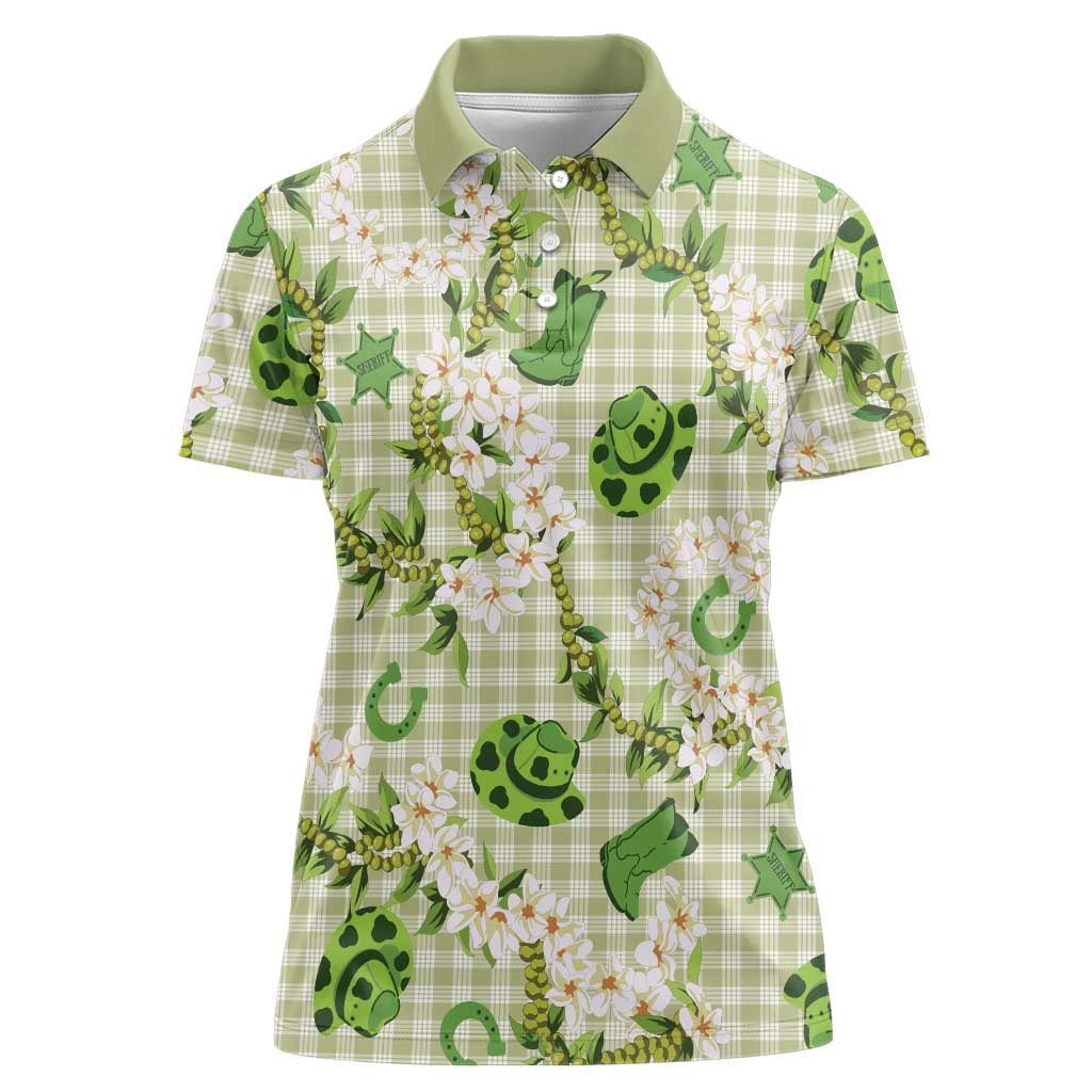 Mokihana Maile Ilima Leis Paniolo Palaka Women Polo Shirt Hawaiian Omaomo Ala Spirit LT9 Female Green - Polynesian Pride