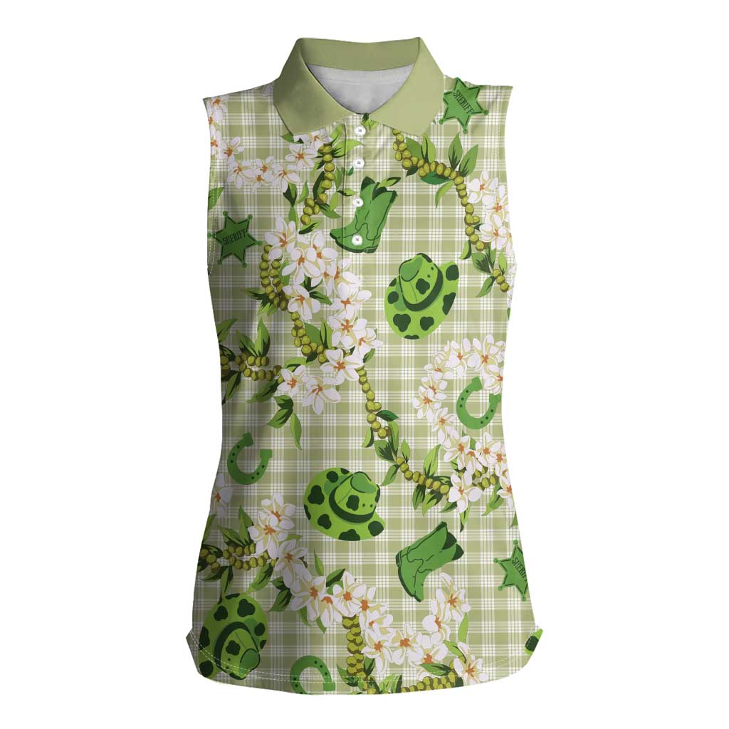 Mokihana Maile Ilima Leis Paniolo Palaka Women Sleeveless Polo Shirt Hawaiian Omaomo Ala Spirit LT9 Female Green - Polynesian Pride