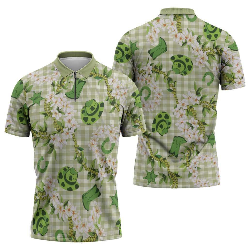 Mokihana Maile Ilima Leis Paniolo Palaka Zipper Polo Shirt Hawaiian Omaomo Ala Spirit - Polynesian Pride