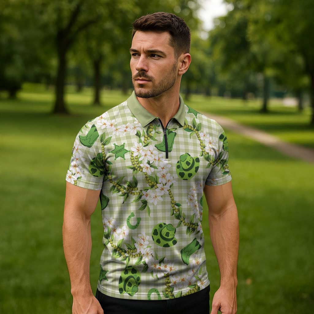 Mokihana Maile Ilima Leis Paniolo Palaka Zipper Polo Shirt Hawaiian Omaomo Ala Spirit - Polynesian Pride
