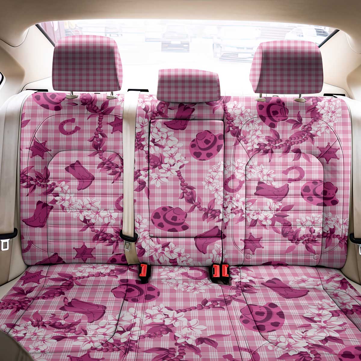 Mokihana Maile Ilima Leis Paniolo Palaka Back Car Seat Cover Hawaiian Omaomo Ulaula Spirit - Polynesian Pride
