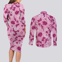 Mokihana Maile Ilima Leis Paniolo Palaka Couples Matching Long Sleeve Bodycon Dress and Long Sleeve Button Shirt Hawaiian Omaomo Ulaula Spirit LT9 - Polynesian Pride