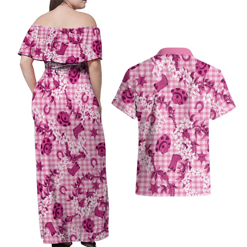 Mokihana Maile Ilima Leis Paniolo Palaka Couples Matching Off Shoulder Maxi Dress and Hawaiian Shirt Hawaiian Omaomo Ulaula Spirit LT9 - Polynesian Pride