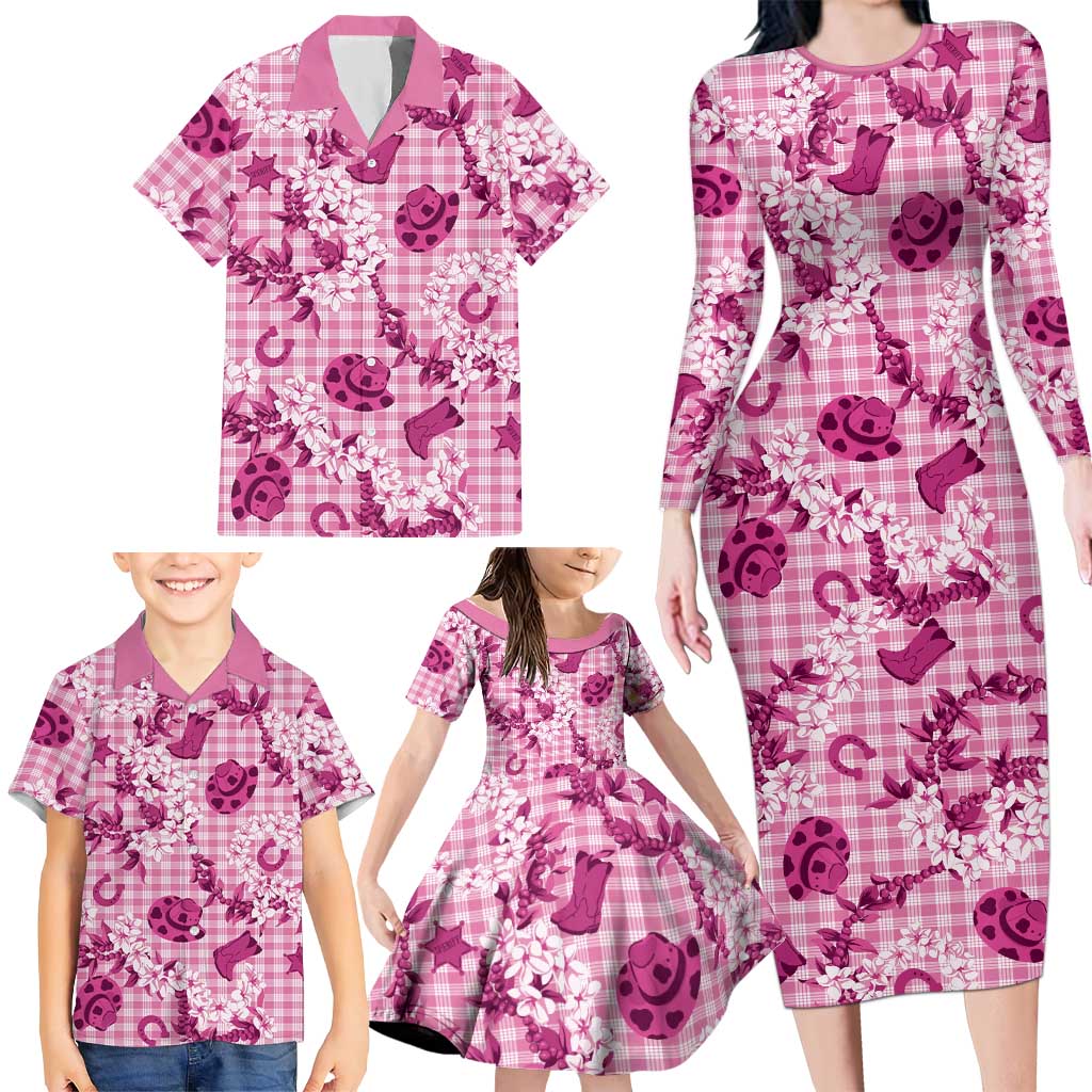 Mokihana Maile Ilima Leis Paniolo Palaka Family Matching Long Sleeve Bodycon Dress and Hawaiian Shirt Hawaiian Omaomo Ulaula Spirit LT9 - Polynesian Pride