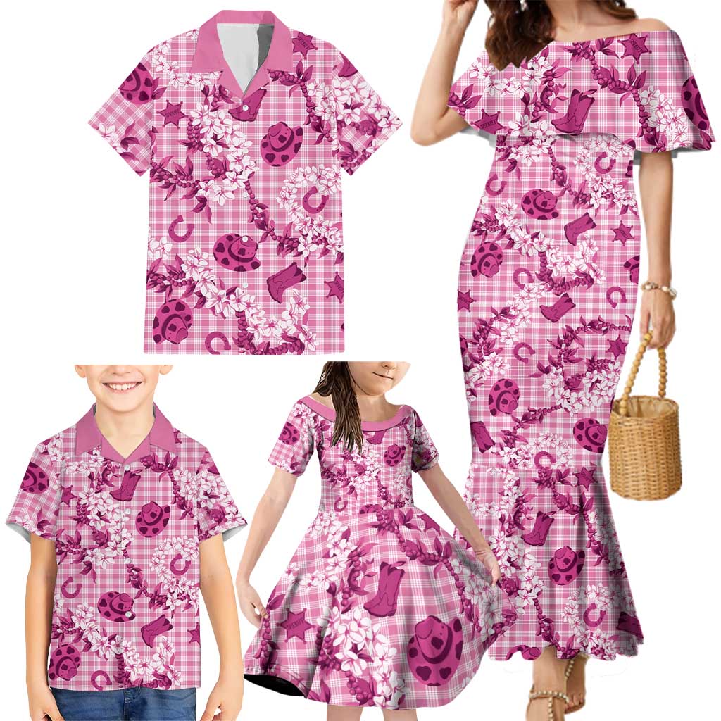 Mokihana Maile Ilima Leis Paniolo Palaka Family Matching Mermaid Dress and Hawaiian Shirt Hawaiian Omaomo Ulaula Spirit - Polynesian Pride