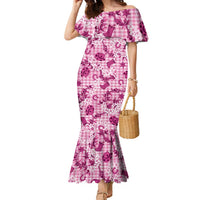 Mokihana Maile Ilima Leis Paniolo Palaka Family Matching Mermaid Dress and Hawaiian Shirt Hawaiian Omaomo Ulaula Spirit LT9 Pink - Polynesian Pride