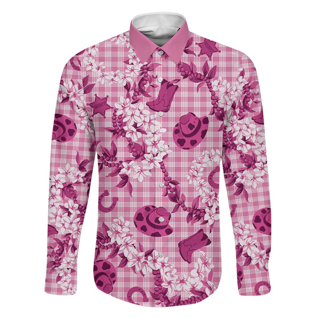 Mokihana Maile Ilima Leis Paniolo Palaka Family Matching Off The Shoulder Long Sleeve Dress and Hawaiian Shirt Hawaiian Omaomo Ulaula Spirit LT9 Dad's Shirt - Long Sleeve Pink - Polynesian Pride