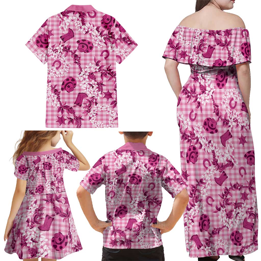 Mokihana Maile Ilima Leis Paniolo Palaka Family Matching Off Shoulder Maxi Dress and Hawaiian Shirt Hawaiian Omaomo Ulaula Spirit LT9 - Polynesian Pride