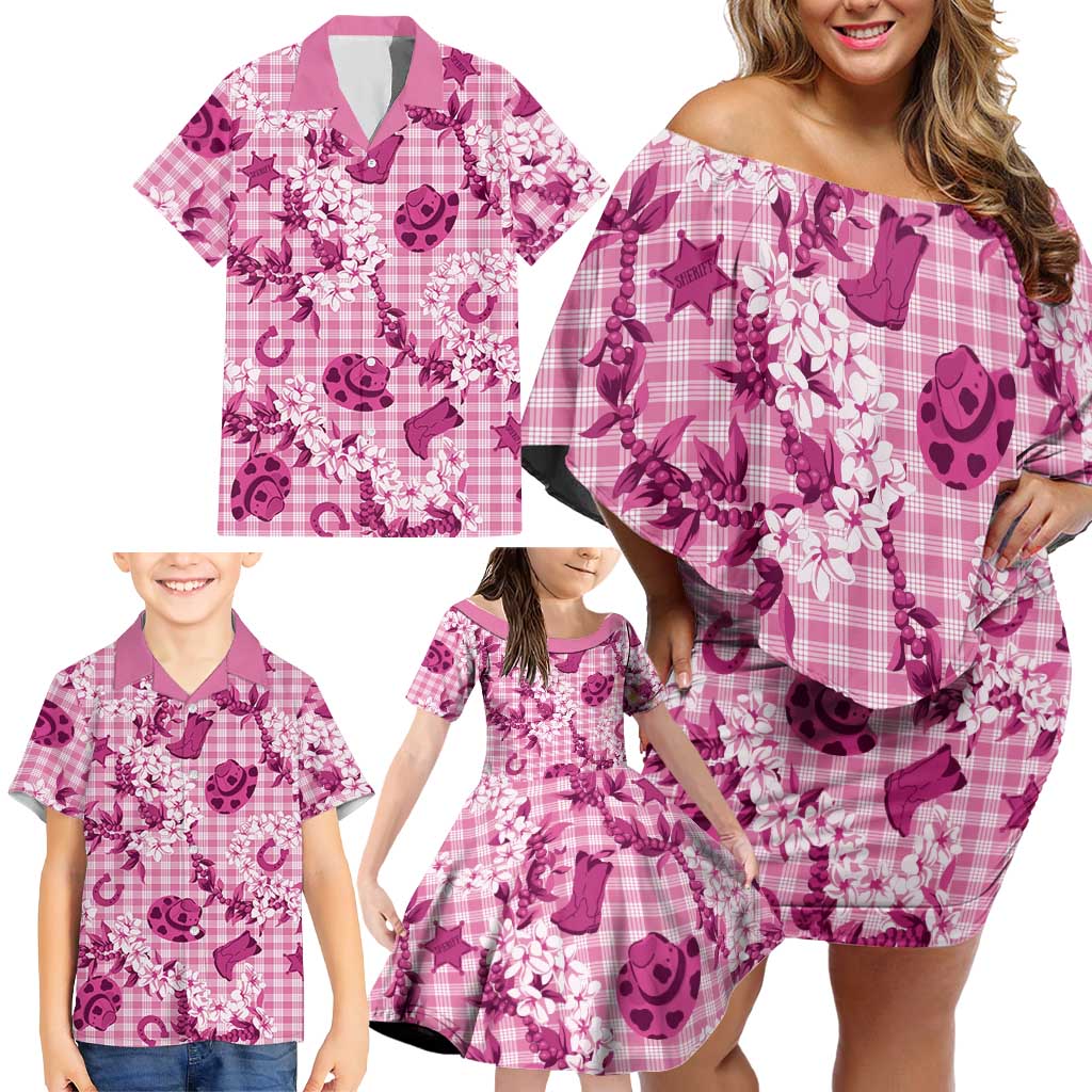 Mokihana Maile Ilima Leis Paniolo Palaka Family Matching Off Shoulder Short Dress and Hawaiian Shirt Hawaiian Omaomo Ulaula Spirit LT9 - Polynesian Pride
