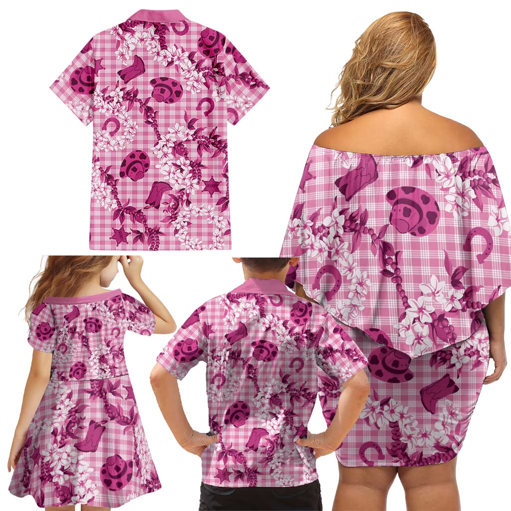Mokihana Maile Ilima Leis Paniolo Palaka Family Matching Off Shoulder Short Dress and Hawaiian Shirt Hawaiian Omaomo Ulaula Spirit LT9 - Polynesian Pride