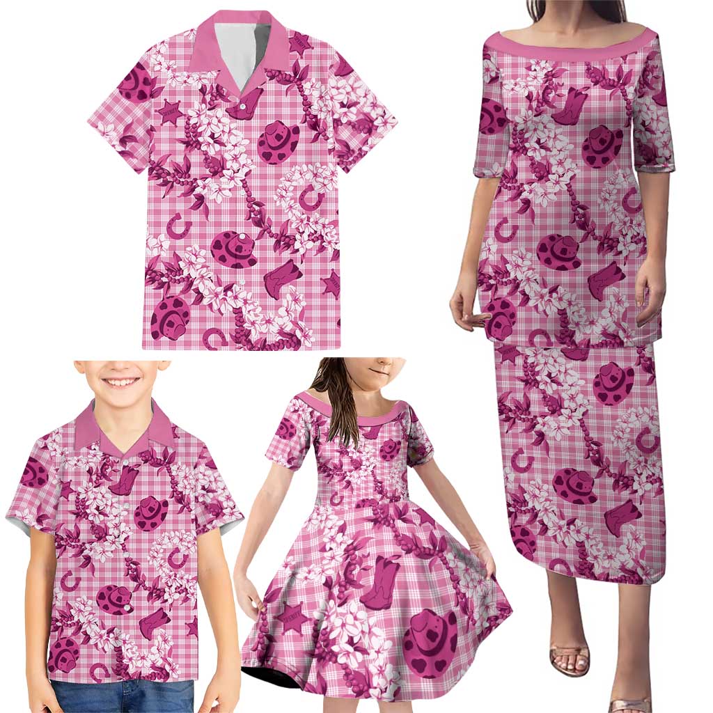 Mokihana Maile Ilima Leis Paniolo Palaka Family Matching Puletasi and Hawaiian Shirt Hawaiian Omaomo Ulaula Spirit LT9 - Polynesian Pride