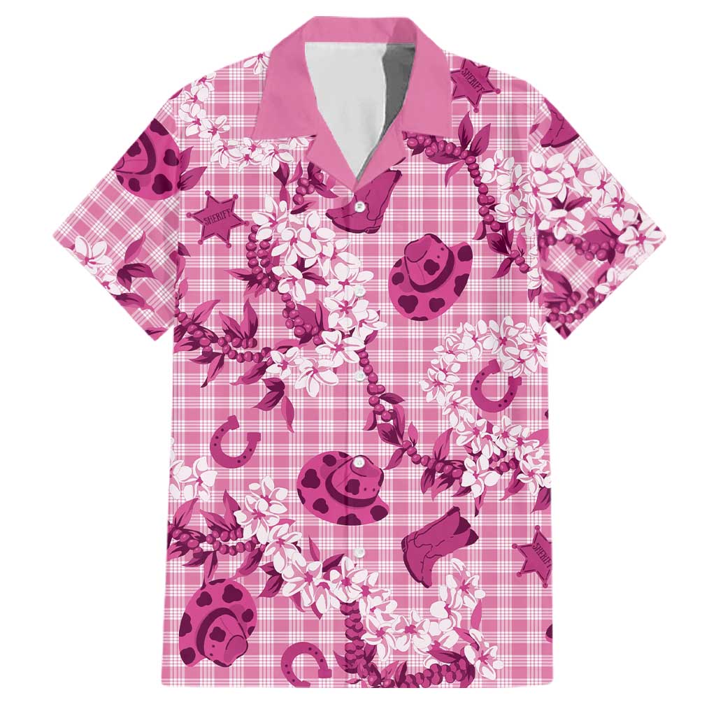 Mokihana Maile Ilima Leis Paniolo Palaka Family Matching Puletasi and Hawaiian Shirt Hawaiian Omaomo Ulaula Spirit LT9 Dad's Shirt - Short Sleeve Pink - Polynesian Pride