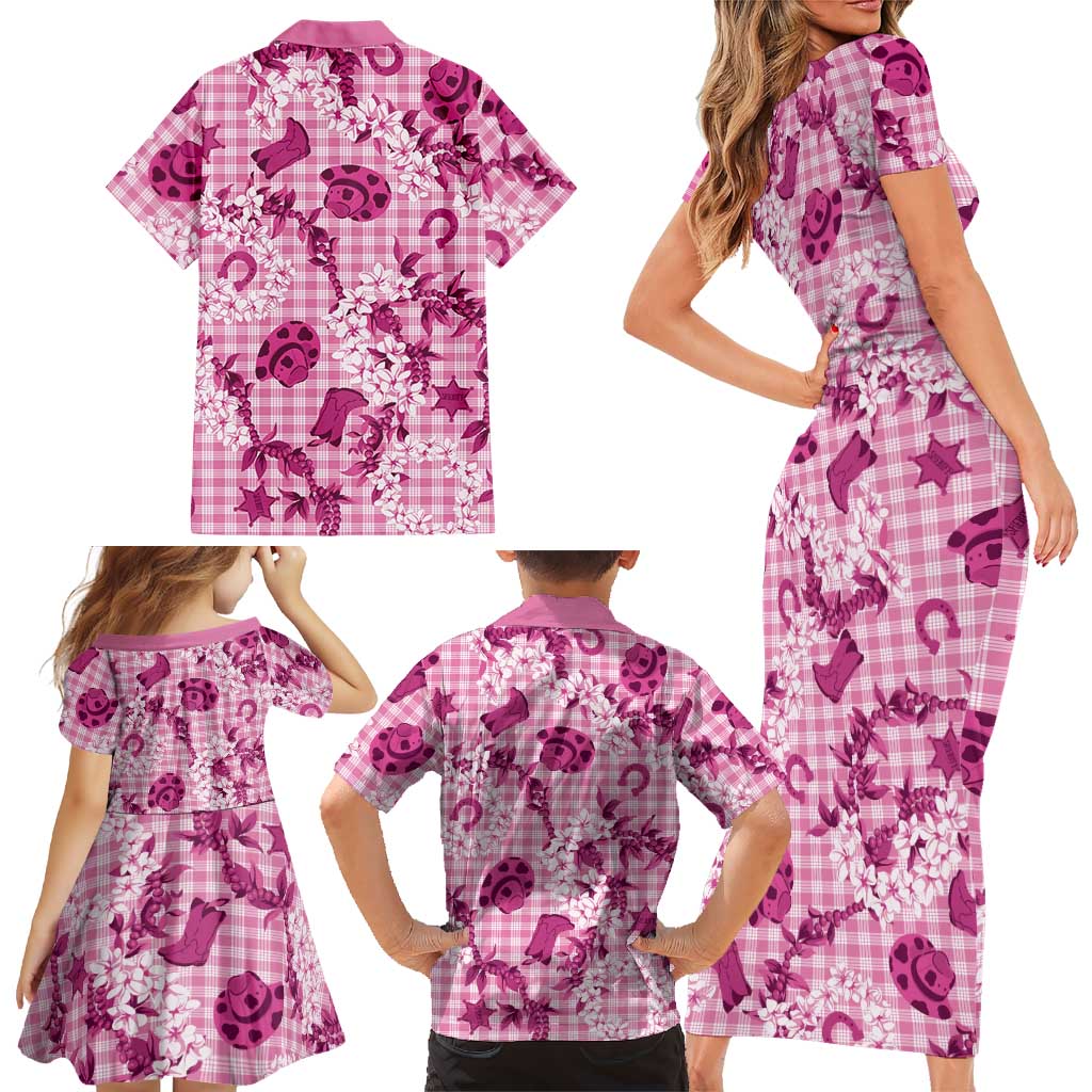 Mokihana Maile Ilima Leis Paniolo Palaka Family Matching Short Sleeve Bodycon Dress and Hawaiian Shirt Hawaiian Omaomo Ulaula Spirit LT9 - Polynesian Pride