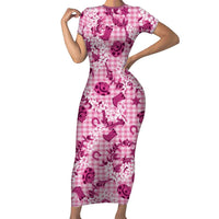 Mokihana Maile Ilima Leis Paniolo Palaka Family Matching Short Sleeve Bodycon Dress and Hawaiian Shirt Hawaiian Omaomo Ulaula Spirit LT9 Pink - Polynesian Pride