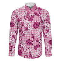 Mokihana Maile Ilima Leis Paniolo Palaka Family Matching Tank Maxi Dress and Hawaiian Shirt Hawaiian Omaomo Ulaula Spirit LT9 Dad's Shirt - Long Sleeve Pink - Polynesian Pride