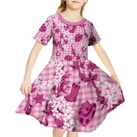 Mokihana Maile Ilima Leis - Paniolo Palaka Kid Short Sleeve Dress - Hawaiian Omaomo Ulaula Spirit LT9 - Polynesian Pride