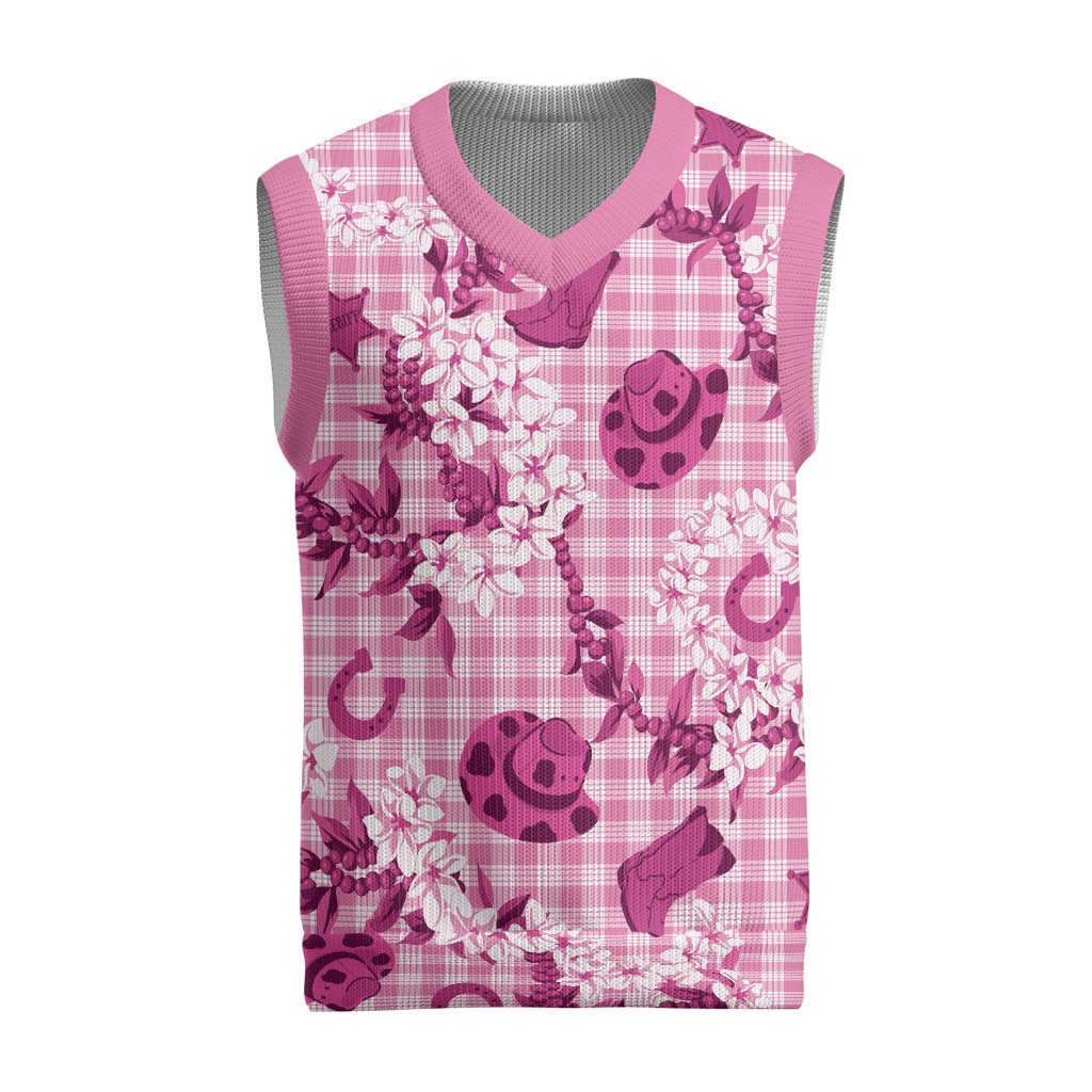 Mokihana Maile Ilima Leis Paniolo Palaka Christmas Knitted V-Neck Vest Hawaiian Omaomo Ulaula Spirit LT9 Pink - Polynesian Pride