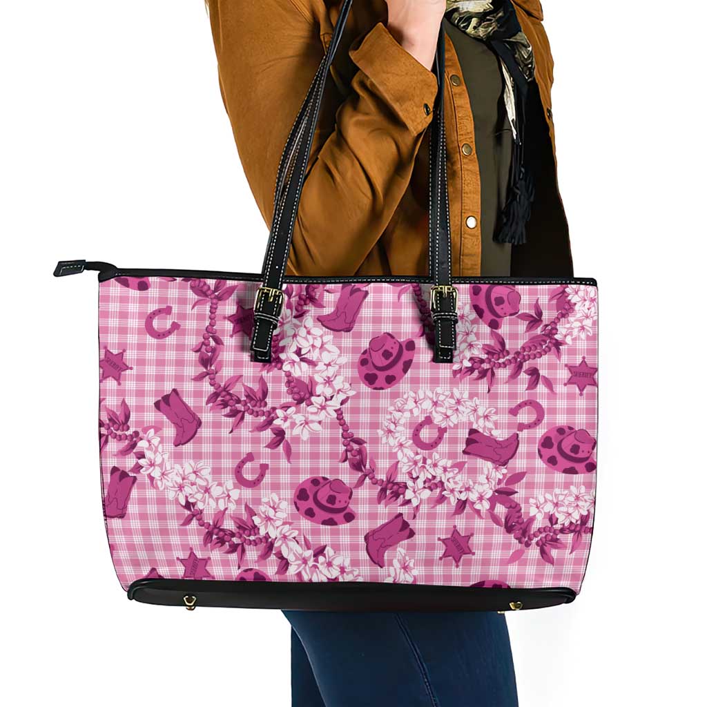 Mokihana Maile Ilima Leis Paniolo Palaka Leather Tote Bag Hawaiian Omaomo Ulaula Spirit - Polynesian Pride