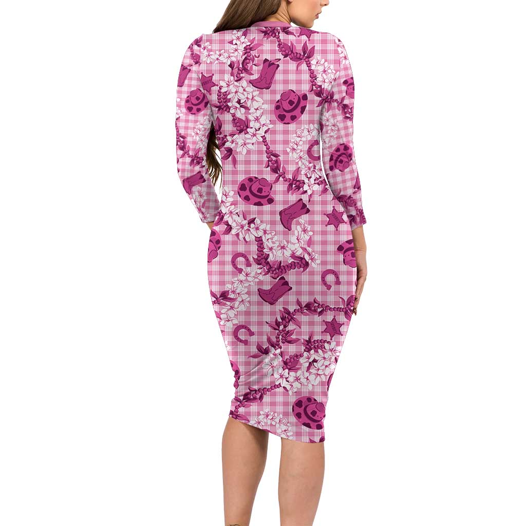 Mokihana Maile Ilima Leis Paniolo Palaka Long Sleeve Bodycon Dress Hawaiian Omaomo Ulaula Spirit LT9 - Polynesian Pride