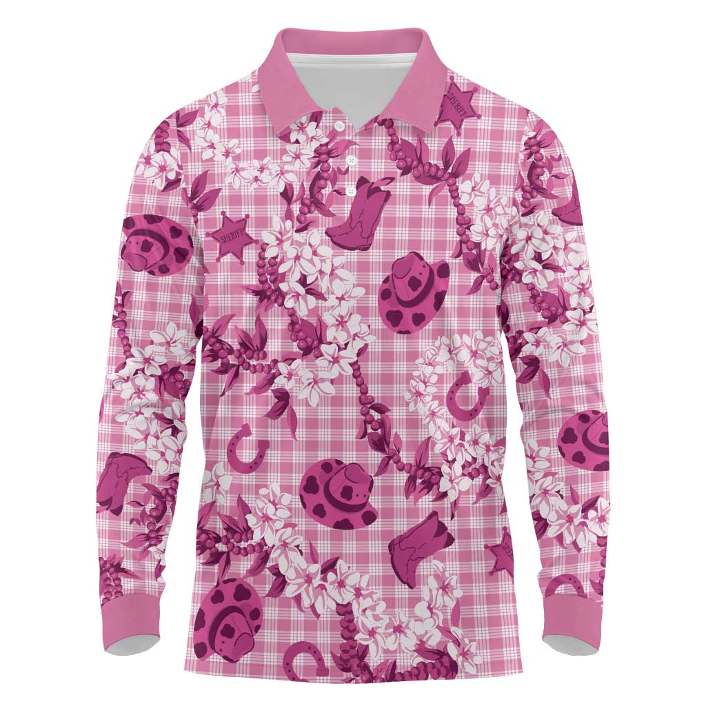 Mokihana Maile Ilima Leis Paniolo Palaka Long Sleeve Polo Shirt Hawaiian Omaomo Ulaula Spirit LT9 Pink - Polynesian Pride