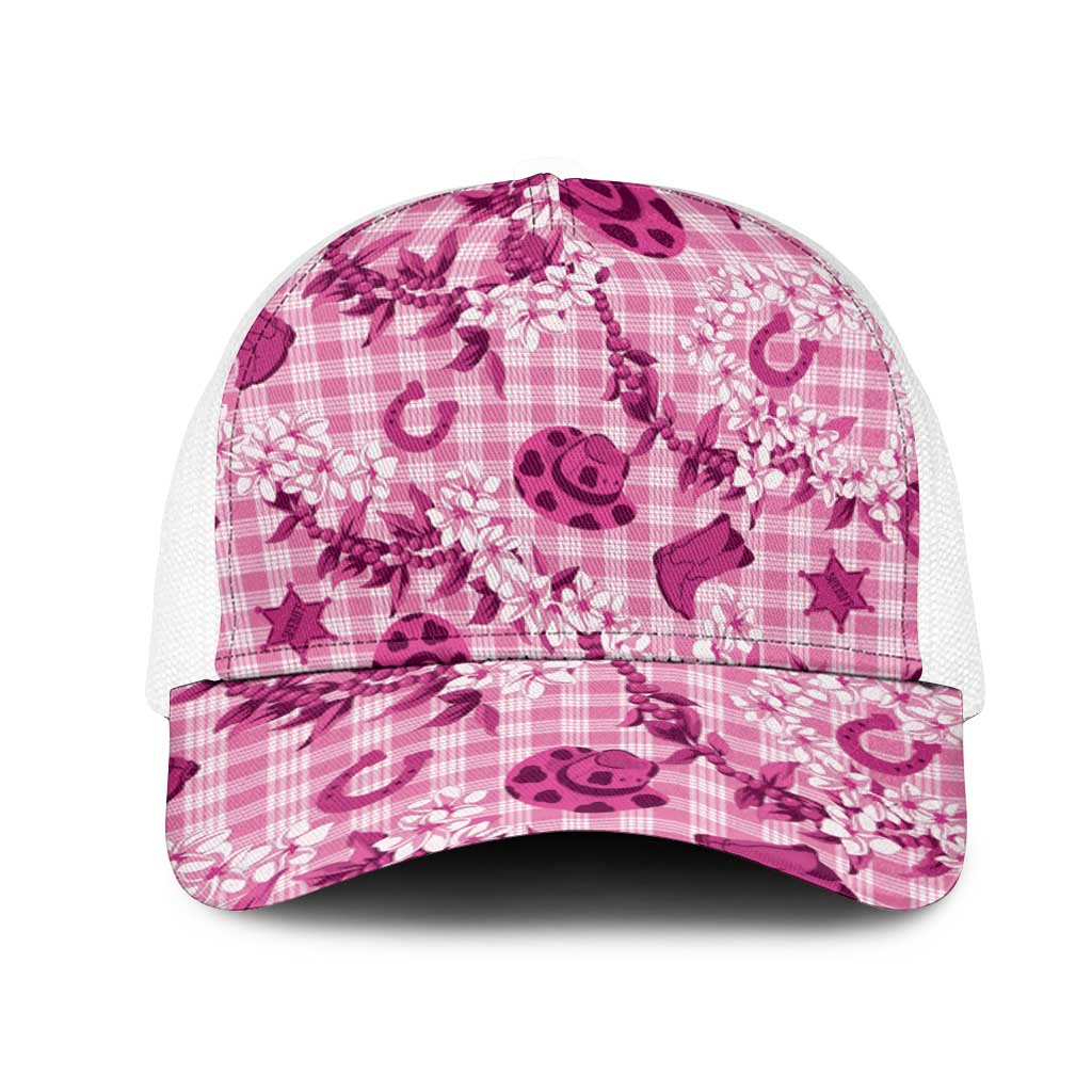 Mokihana Maile Ilima Leis Paniolo Palaka Mesh Trucker Cap Hawaiian Omaomo Ulaula Spirit - Polynesian Pride