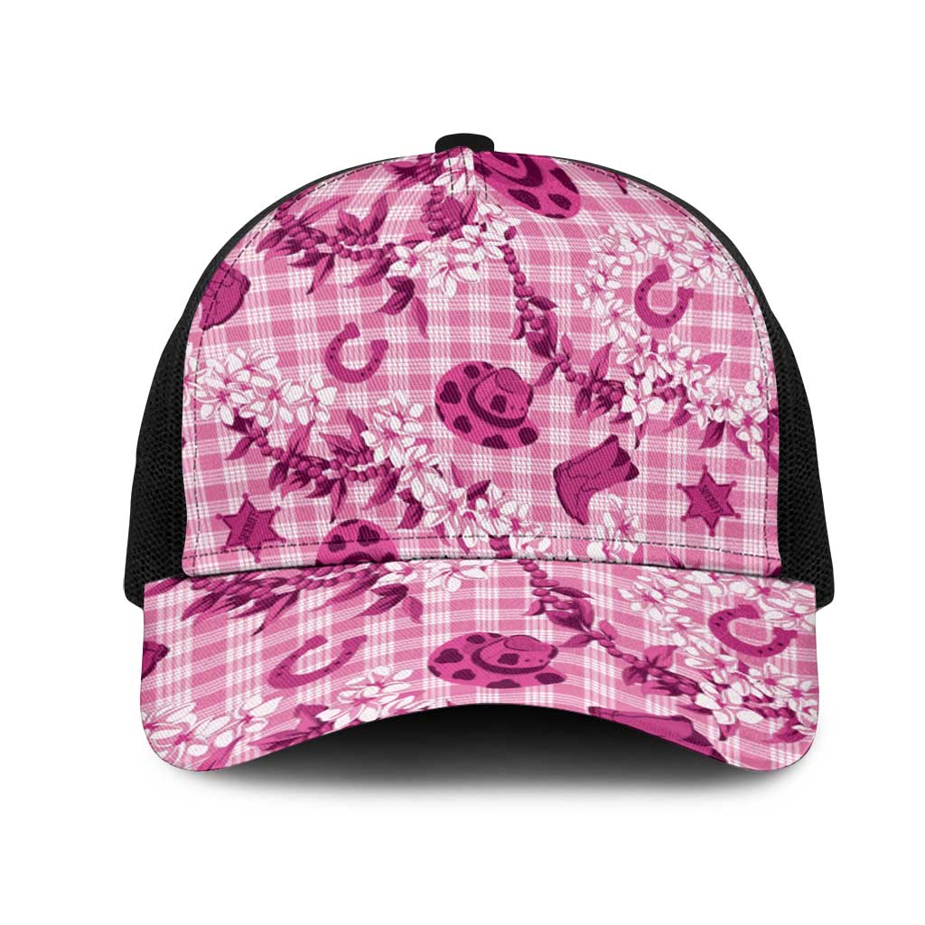 Mokihana Maile Ilima Leis Paniolo Palaka Mesh Trucker Cap Hawaiian Omaomo Ulaula Spirit - Polynesian Pride