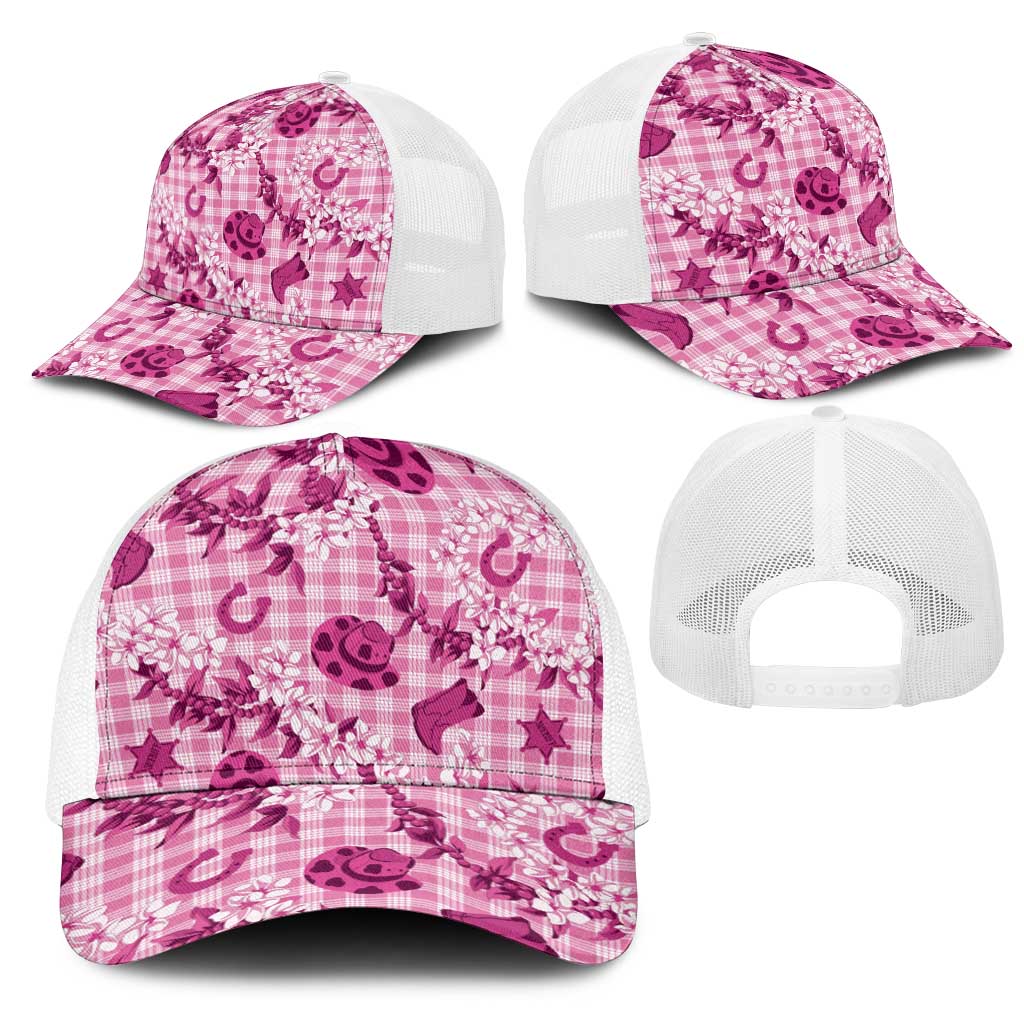 Mokihana Maile Ilima Leis Paniolo Palaka Mesh Trucker Cap Hawaiian Omaomo Ulaula Spirit - Polynesian Pride
