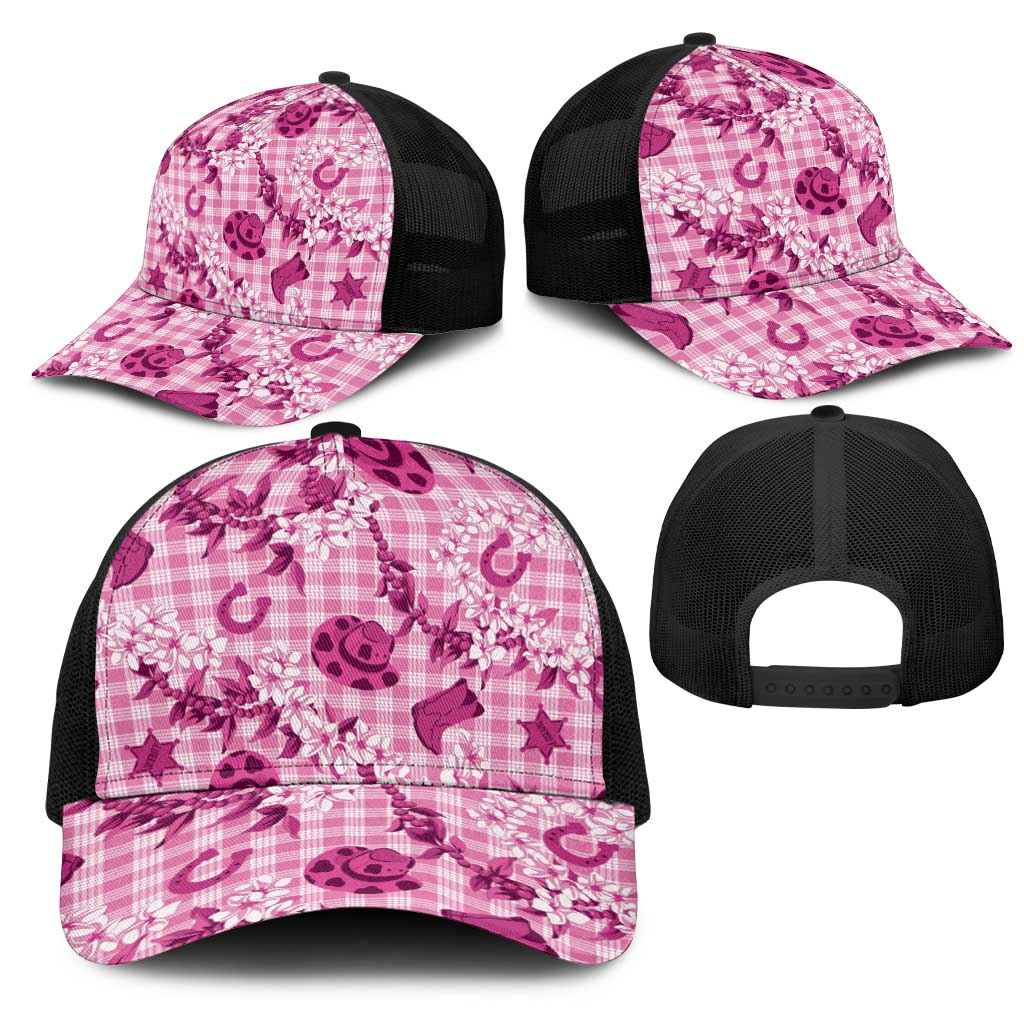 Mokihana Maile Ilima Leis Paniolo Palaka Mesh Trucker Cap Hawaiian Omaomo Ulaula Spirit - Polynesian Pride