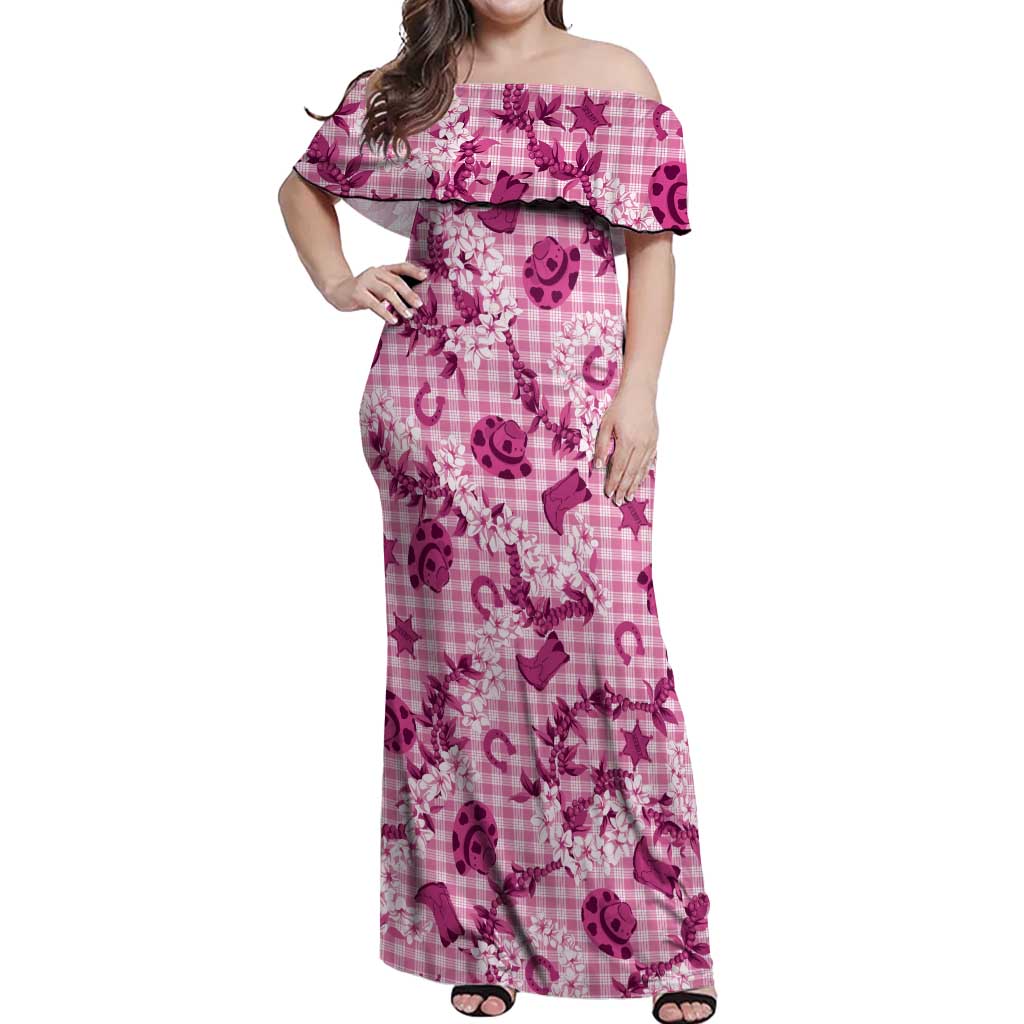 Mokihana Maile Ilima Leis Paniolo Palaka Off Shoulder Maxi Dress Hawaiian Omaomo Ulaula Spirit - Polynesian Pride