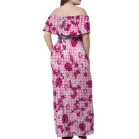 Mokihana Maile Ilima Leis Paniolo Palaka Off Shoulder Maxi Dress Hawaiian Omaomo Ulaula Spirit - Polynesian Pride