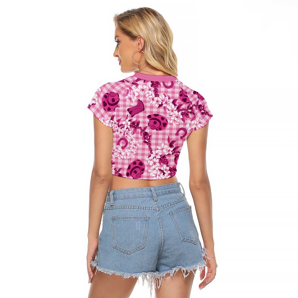 Mokihana Maile Ilima Leis Paniolo Palaka Raglan Cropped T Shirt Hawaiian Omaomo Ulaula Spirit - Polynesian Pride