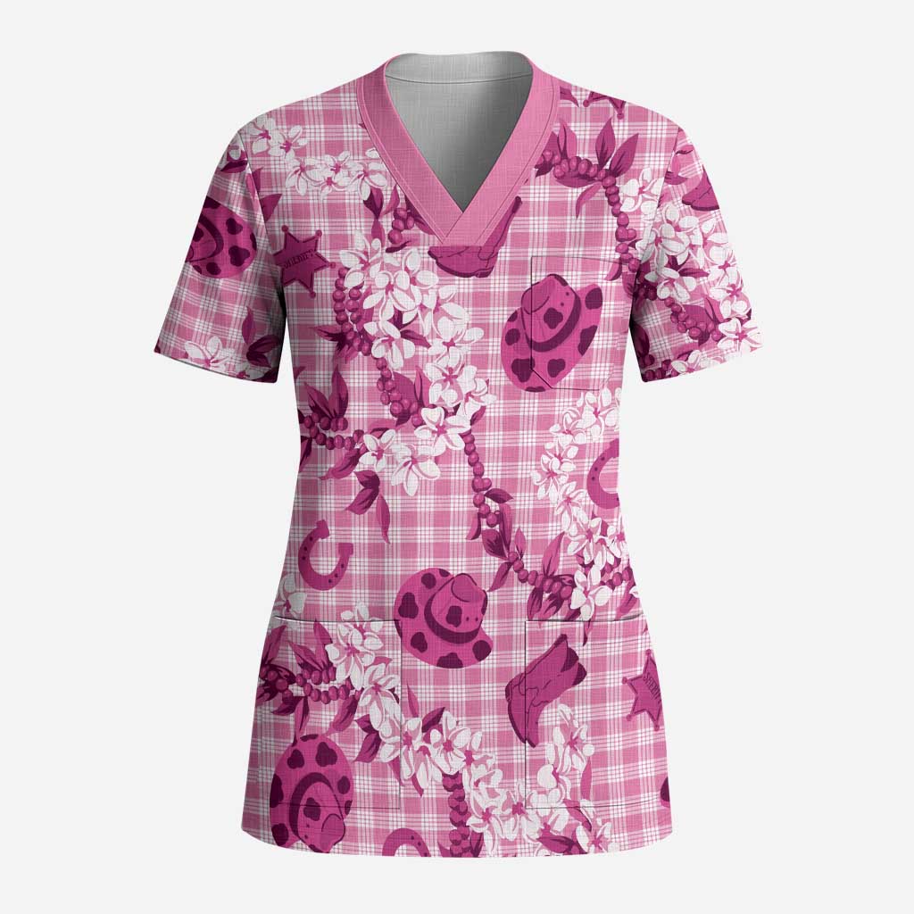 Mokihana Maile Ilima Leis Paniolo Palaka Scrub Top Hawaiian Omaomo Ulaula Spirit - Polynesian Pride