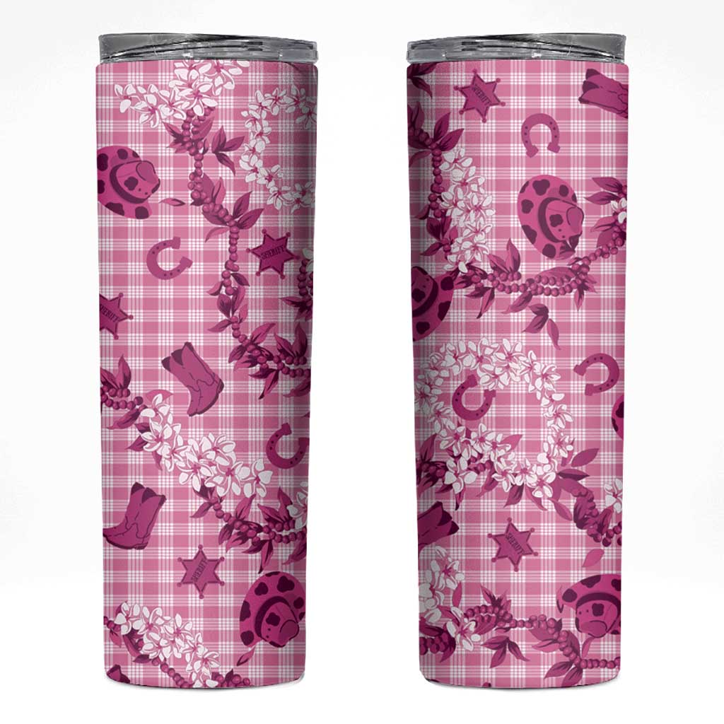 Mokihana Maile Ilima Leis Paniolo Palaka Skinny Tumbler Hawaiian Omaomo Ulaula Spirit LT9 Pink - Polynesian Pride
