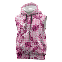 Mokihana Maile Ilima Leis Paniolo Palaka Sleeveless Zip Hoodie Hawaiian Omaomo Ulaula Spirit LT9 Pink - Polynesian Pride