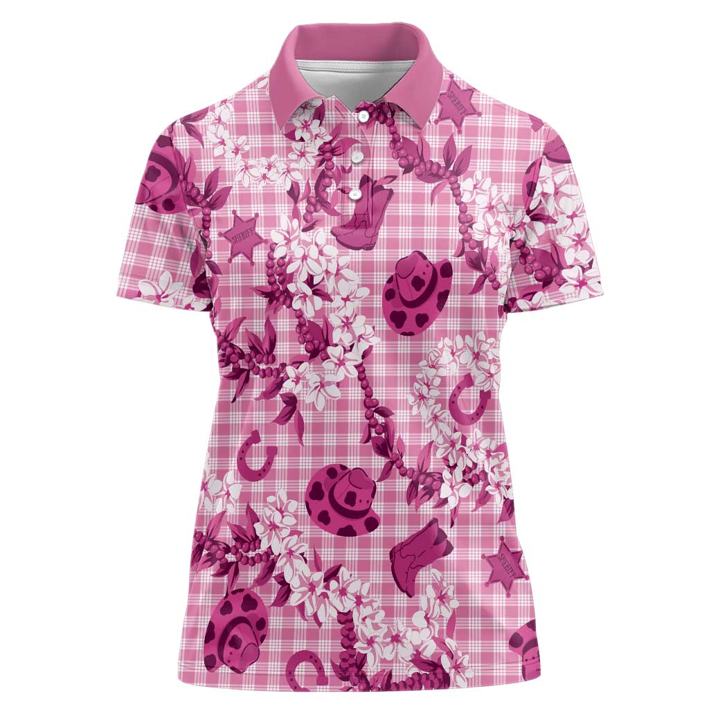 Mokihana Maile Ilima Leis Paniolo Palaka Women Polo Shirt Hawaiian Omaomo Ulaula Spirit LT9 Female Pink - Polynesian Pride