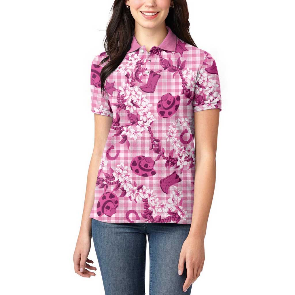 Mokihana Maile Ilima Leis Paniolo Palaka Women Polo Shirt Hawaiian Omaomo Ulaula Spirit LT9 - Polynesian Pride