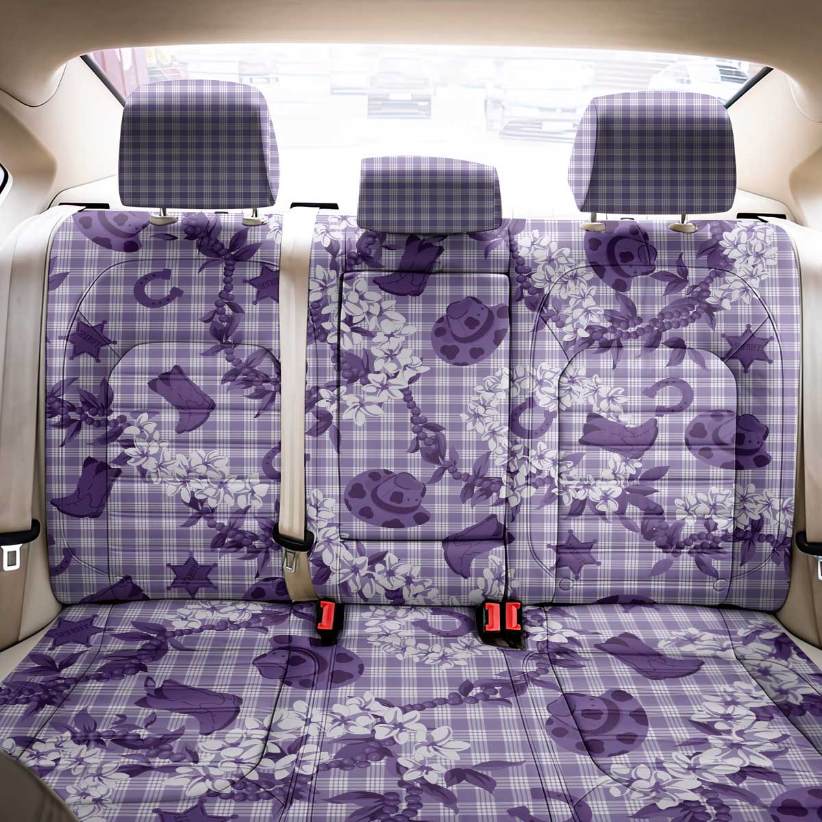 Mokihana Maile Ilima Leis Paniolo Palaka Back Car Seat Cover Hawaiian Poni Spirit - Polynesian Pride