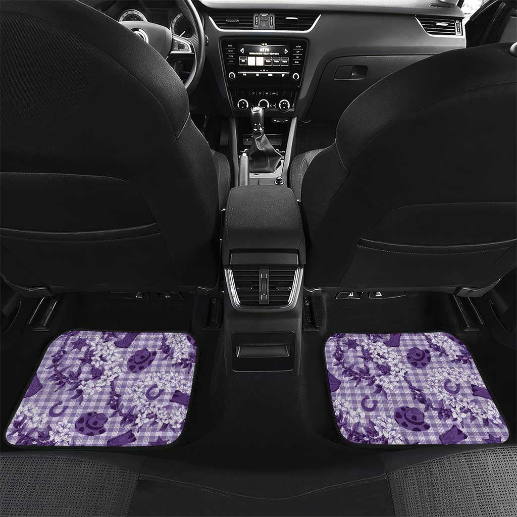 Mokihana Maile Ilima Leis Paniolo Palaka Car Mats Hawaiian Poni Spirit LT9 Set 2pcs - Back Purple - Polynesian Pride
