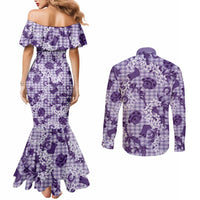 Mokihana Maile Ilima Leis Paniolo Palaka Couples Matching Mermaid Dress and Long Sleeve Button Shirt Hawaiian Poni Spirit LT9 - Polynesian Pride