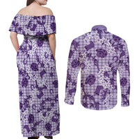 Mokihana Maile Ilima Leis Paniolo Palaka Couples Matching Off Shoulder Maxi Dress and Long Sleeve Button Shirt Hawaiian Poni Spirit LT9 - Polynesian Pride